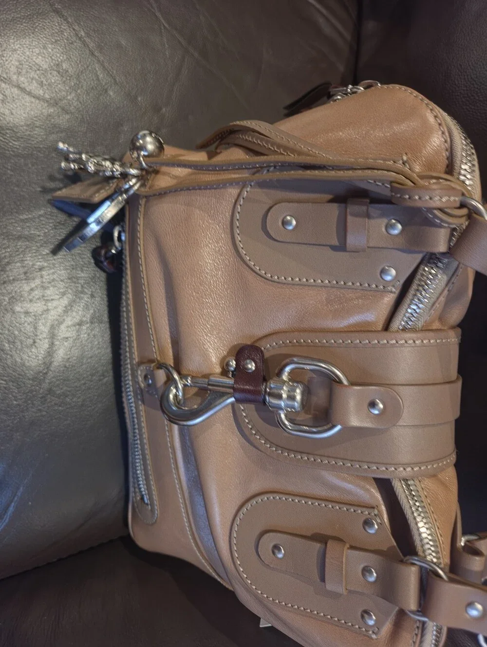 Chloe Beige Leather Shoulder Bag with Silver Hardware